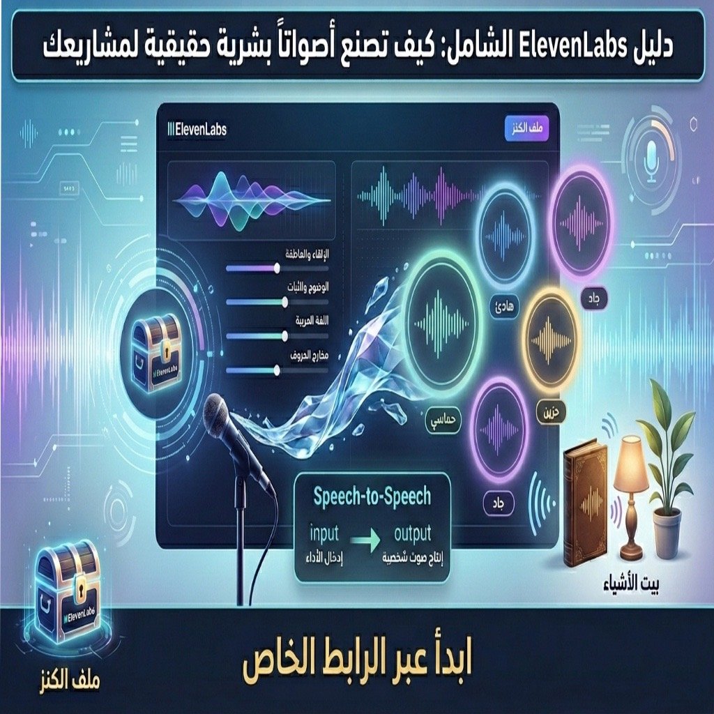 تعلم كيف تصنع أصواتاً بشرية حقيقية باستخدام ElevenLabs. دليل شامل لصناع المحتوى لشرح ميزات Speech-to-Speech ودعم اللغة العربية بدون موسيقى.