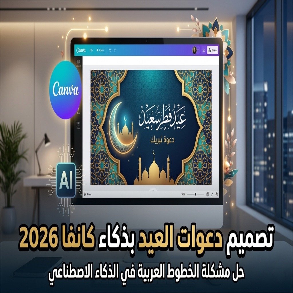 تصميم دعوات العيد بذكاء كانفا 2026 🌙 | وحل مشكلة الخط العربي نهائياً